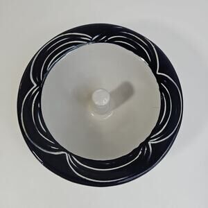 Original Apple Baker Pottery Baking Dish Blue Cream Round 6.25 In Diameter